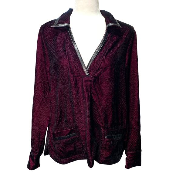 SOFT SURROUNDINGS | sz S Women's Maroon Faux Leather Snake Embossed Velvet Top - Picture 1 of 5